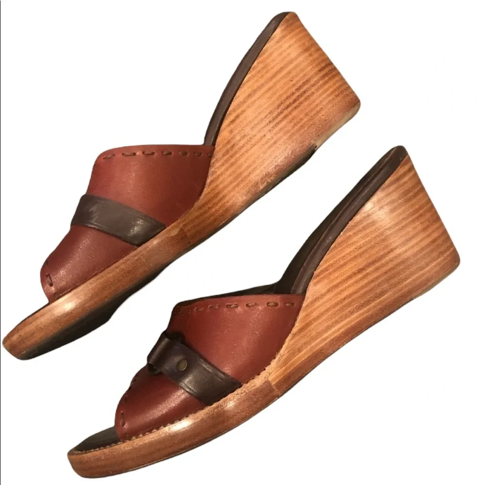 H.S.Trask & Co Brown Two Tone Wedge Sandal Size 10